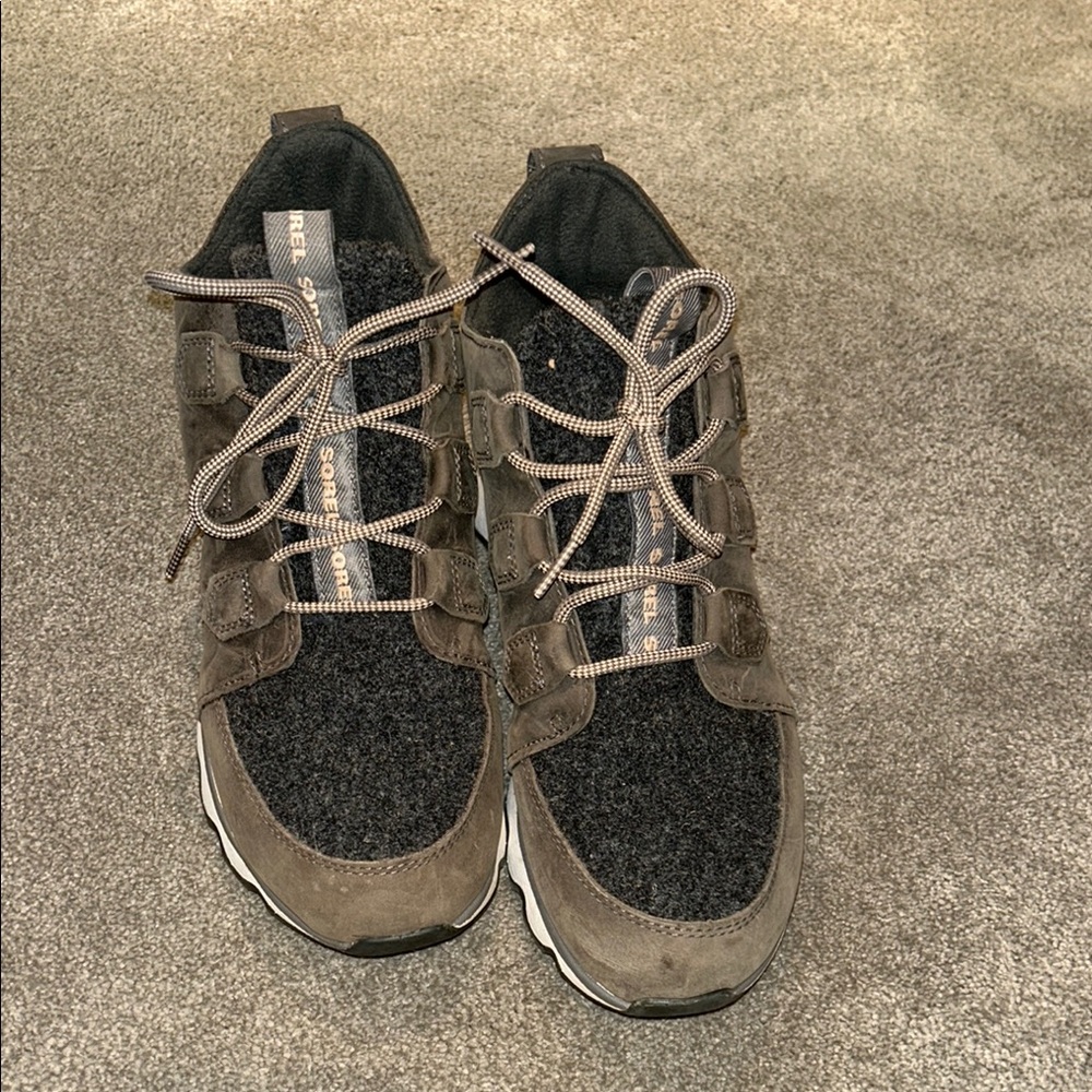 Sorel Gray and Brown High-Top Sneakers with Textured Upper